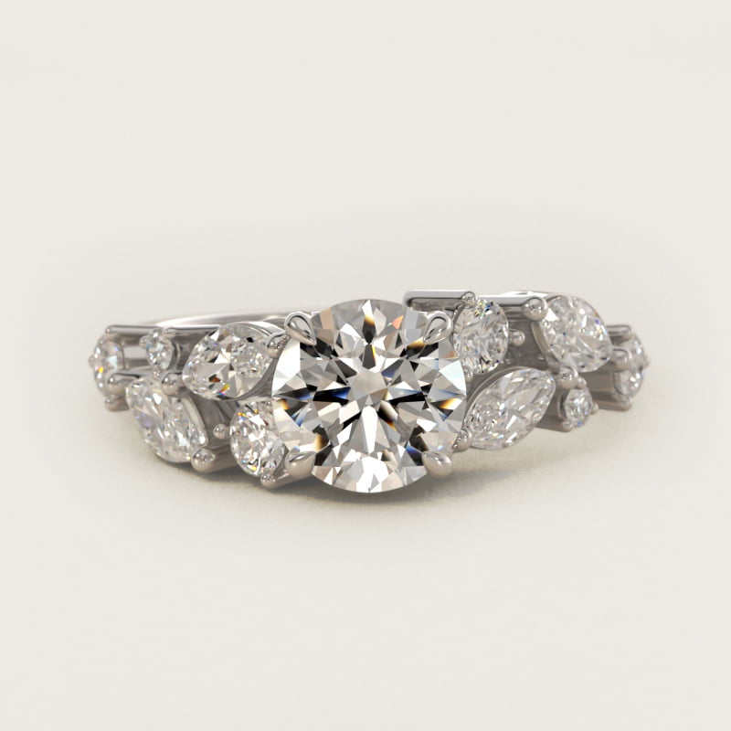 Round Diamond Nest Side-Stone Engagement Ring