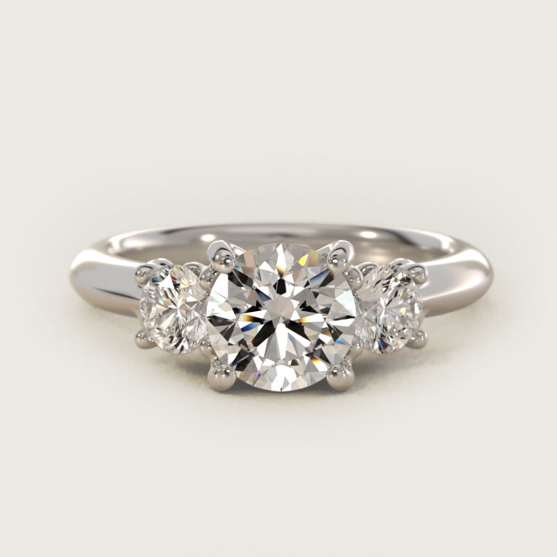Round Three-Stone Scroll-Gallery Engagement Ring