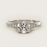 Round Art Deco Fleur-de-Lis Vintage Engagement Ring, face-up view