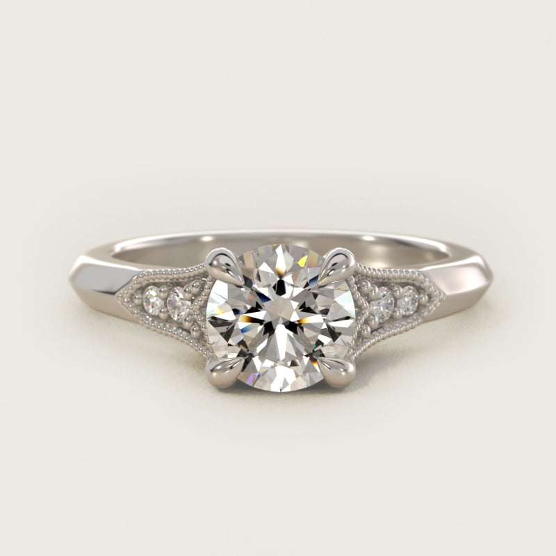 Round Art Deco Fleur-de-Lis Vintage Engagement Ring