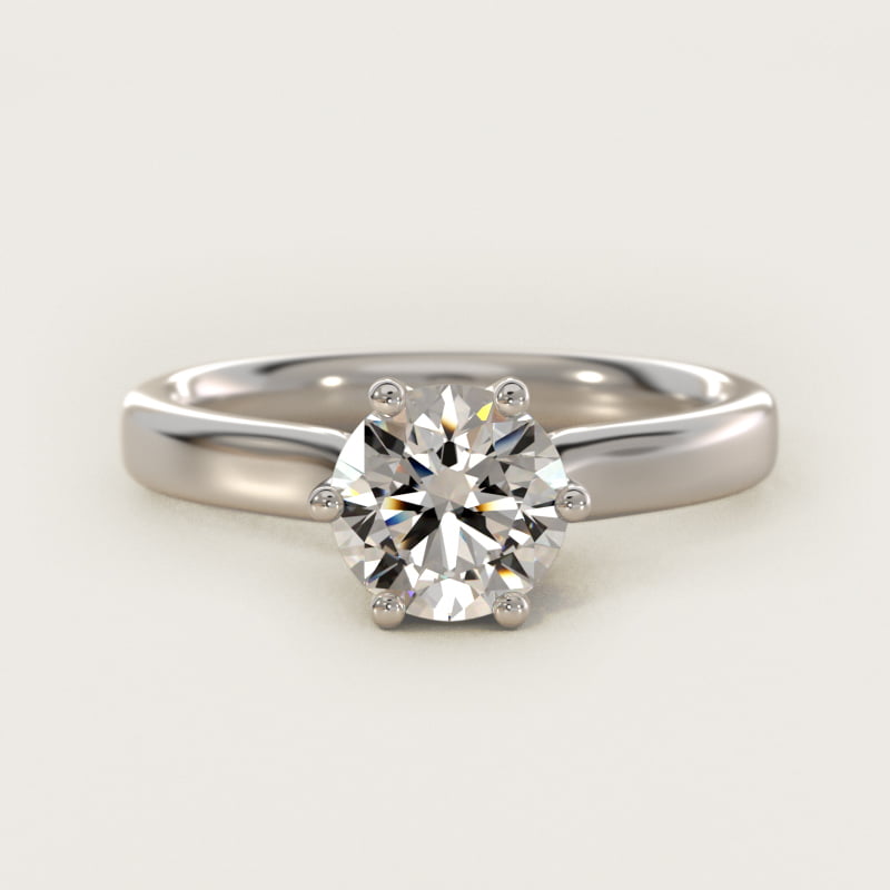 Two-carat round diamond solitaire engagement ring in white gold