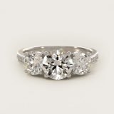 Round Three-Stone Pavé Diamond Engagement Ring, face-up view