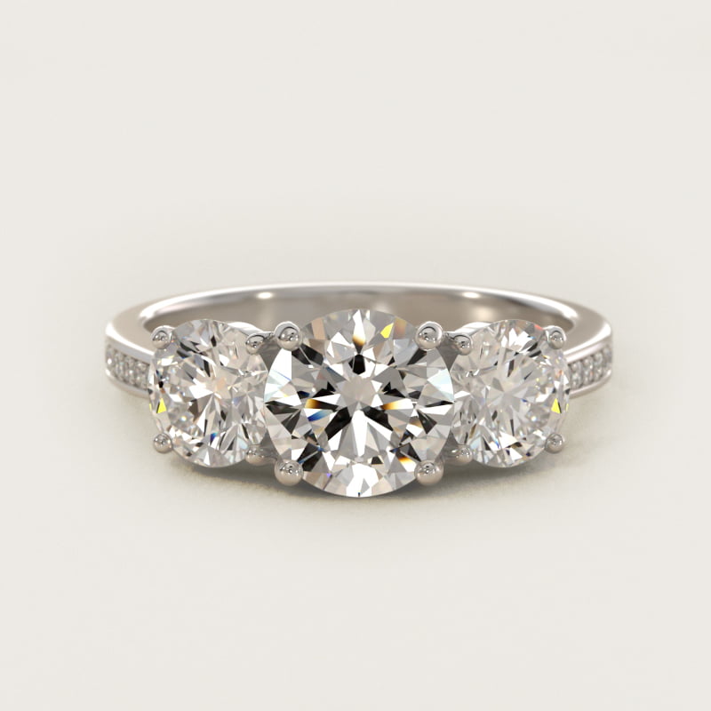 Round Three-Stone Pavé Diamond Engagement Ring