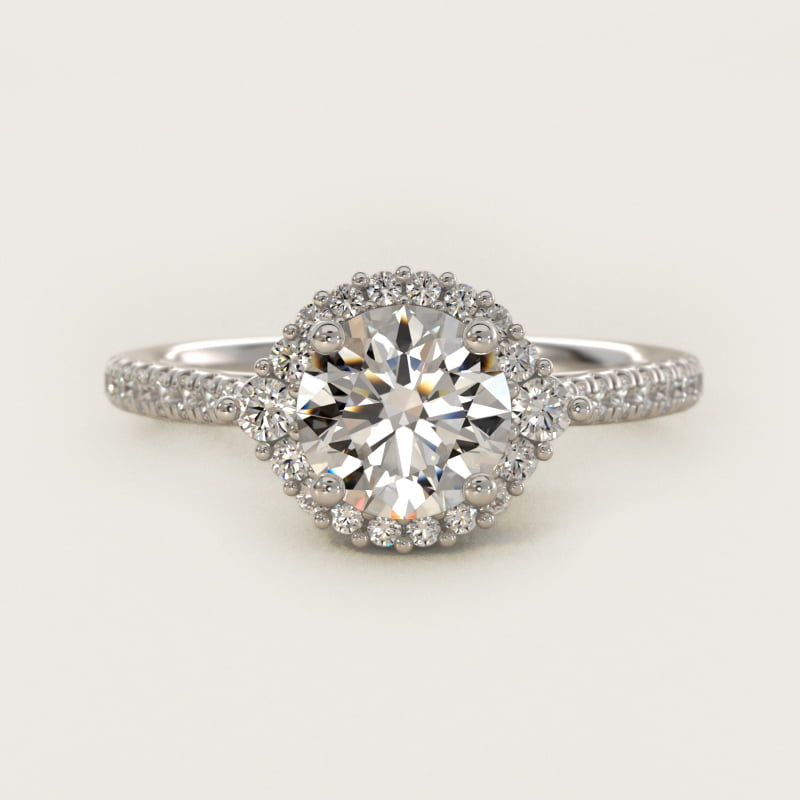 Round Pavé Halo Cathedral Diamond Engagement Ring