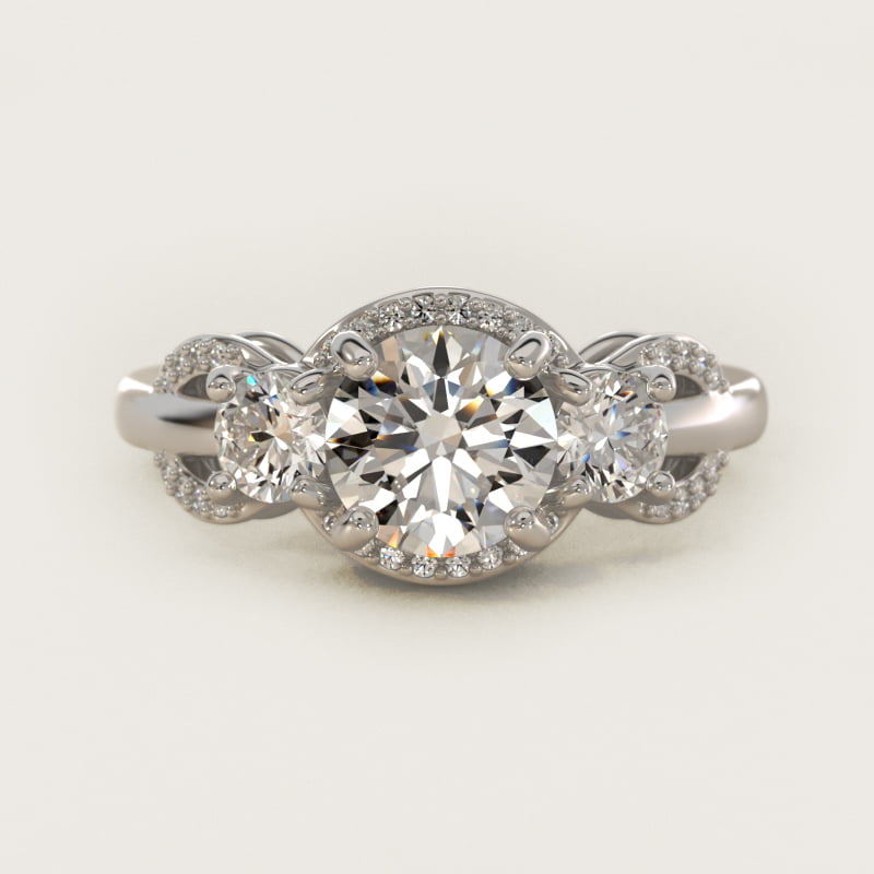Round Pave Silhouette Three-Stone Engagement Ring