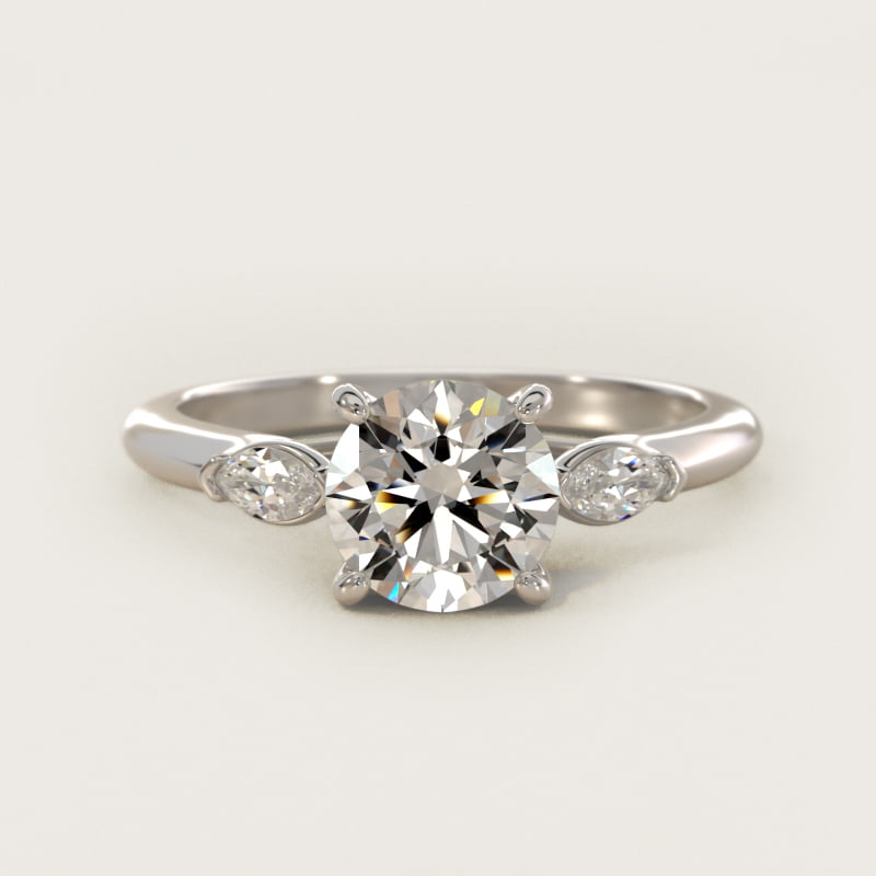 Round Three-Stone Diamond Engagement Ring with Marquise Accents