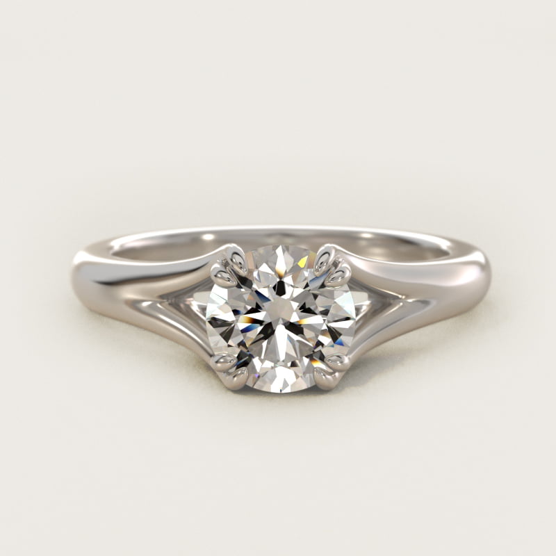 Round diamond engagement ring with split-shank pavé band