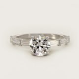 Round Floating Diamond Line Side-Stone Engagement Ring, face-up view