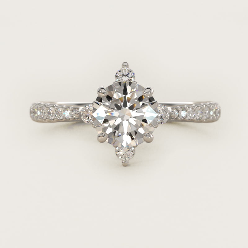 Round Compass-Point Diamond Accent Engagement Ring