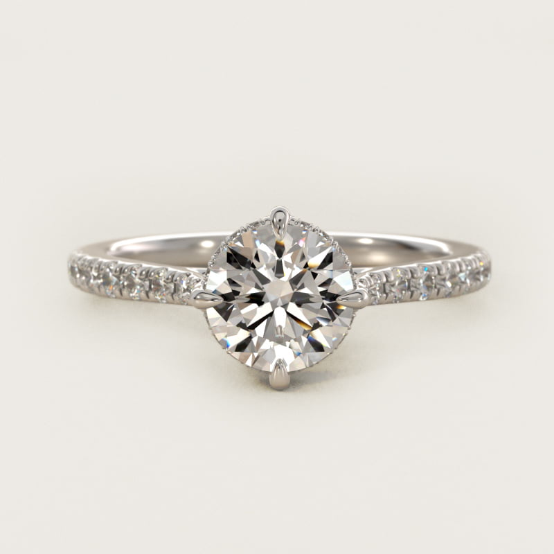 Round Cathedral Pave Crown Diamond Engagement Ring