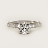 Round Straight Baguette Row Side-Stone Engagement Ring, face-up view