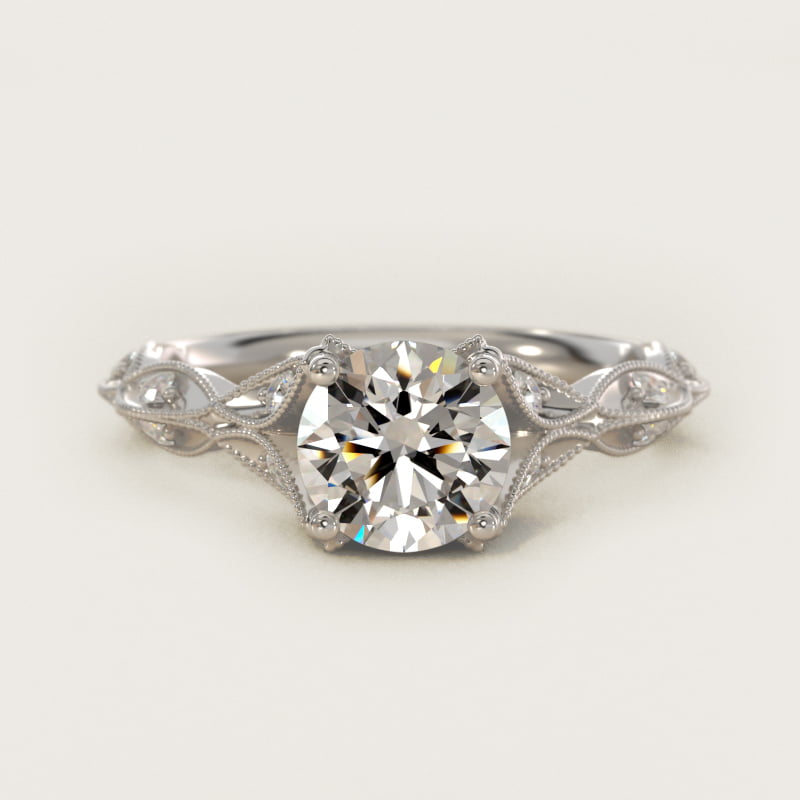 Round Milgrain Navette Vintage Engagement Ring