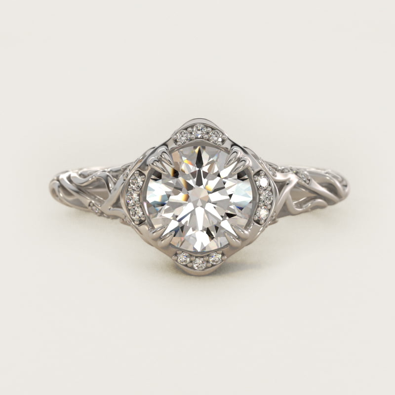 Round Diamond Filigree Vintage Engagement Ring