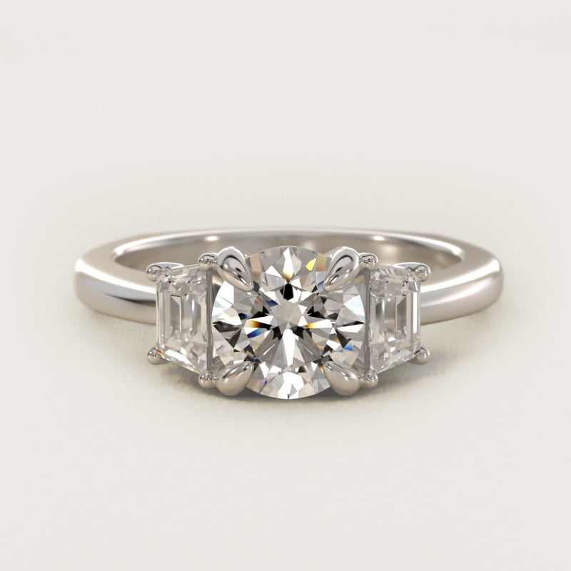 Round Trapezoid Three-Stone Engagement Ring