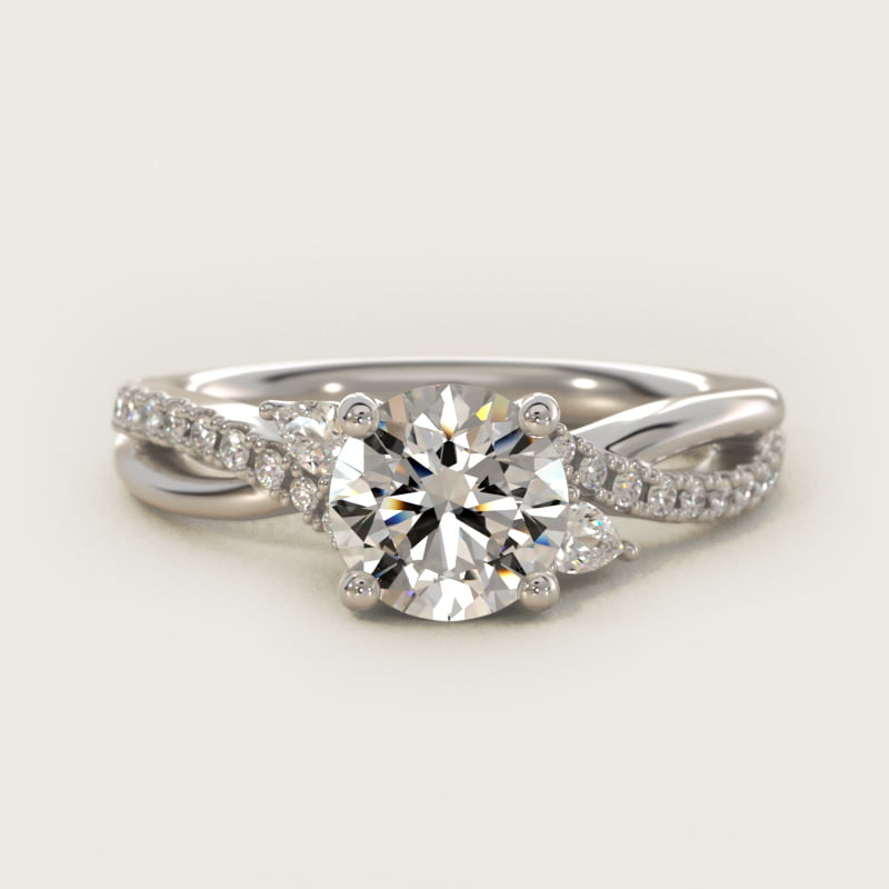 Round Floral Asymmetrical Twist Diamond Engagement Ring