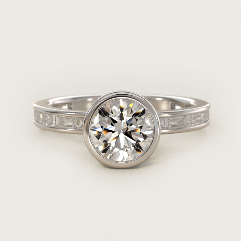 Round Bezel Engagement Ring with Channel Diamond Accent