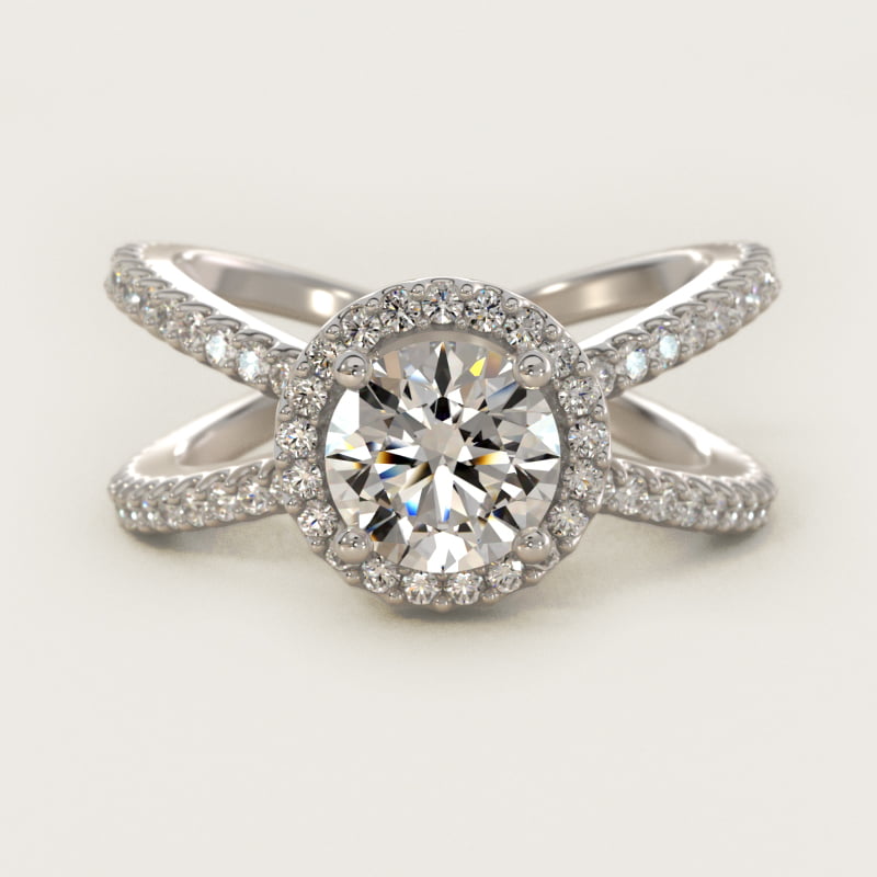Round X Split-Shank Hidden Halo Diamond Engagement Ring