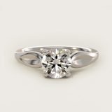 Bague de fiançailles solitaire rond brillant à feuilles, vue de face