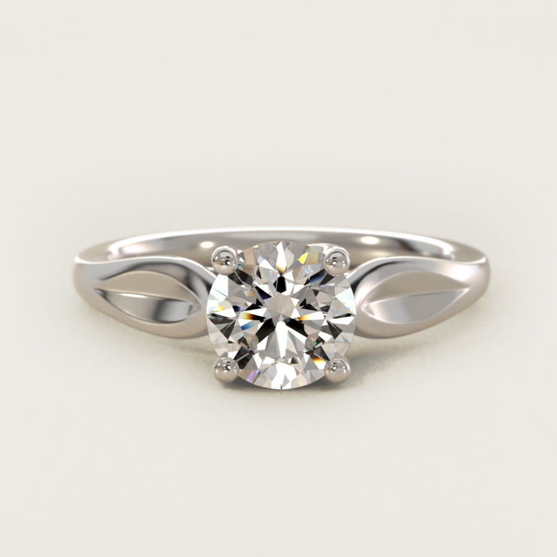 Round Leaf Solitaire Diamond Engagement Ring