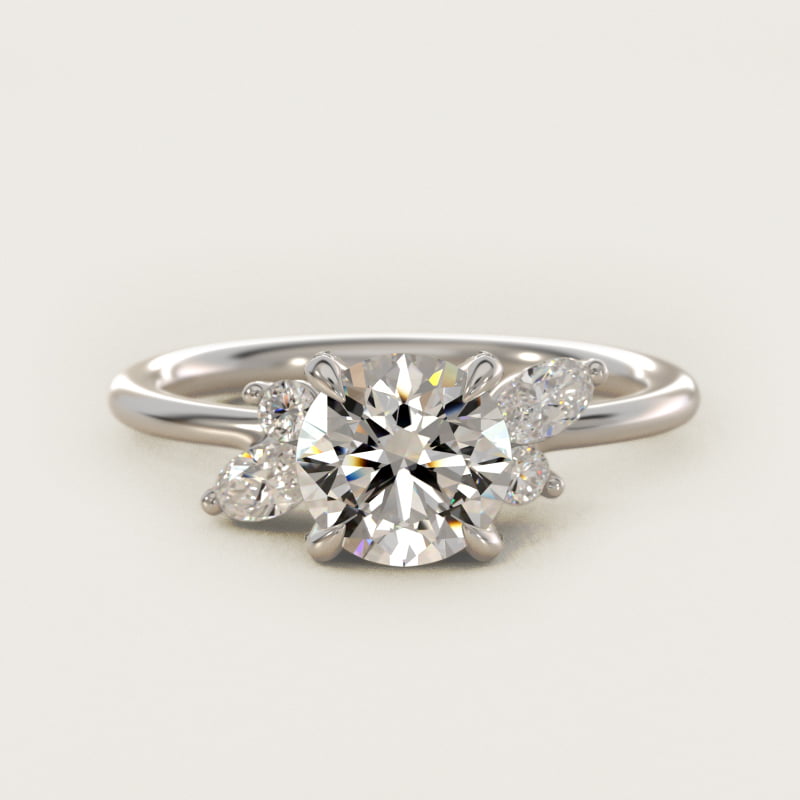 Round Marquise Accent Side-Stone Engagement Ring