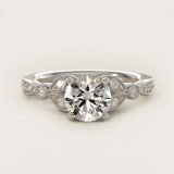 Round Petite Vintage Pavé Leaf Diamond Engagement Ring, face-up view