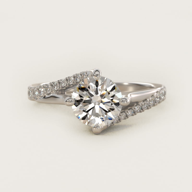 Round Bypass Pave Kite-Set Engagement Ring