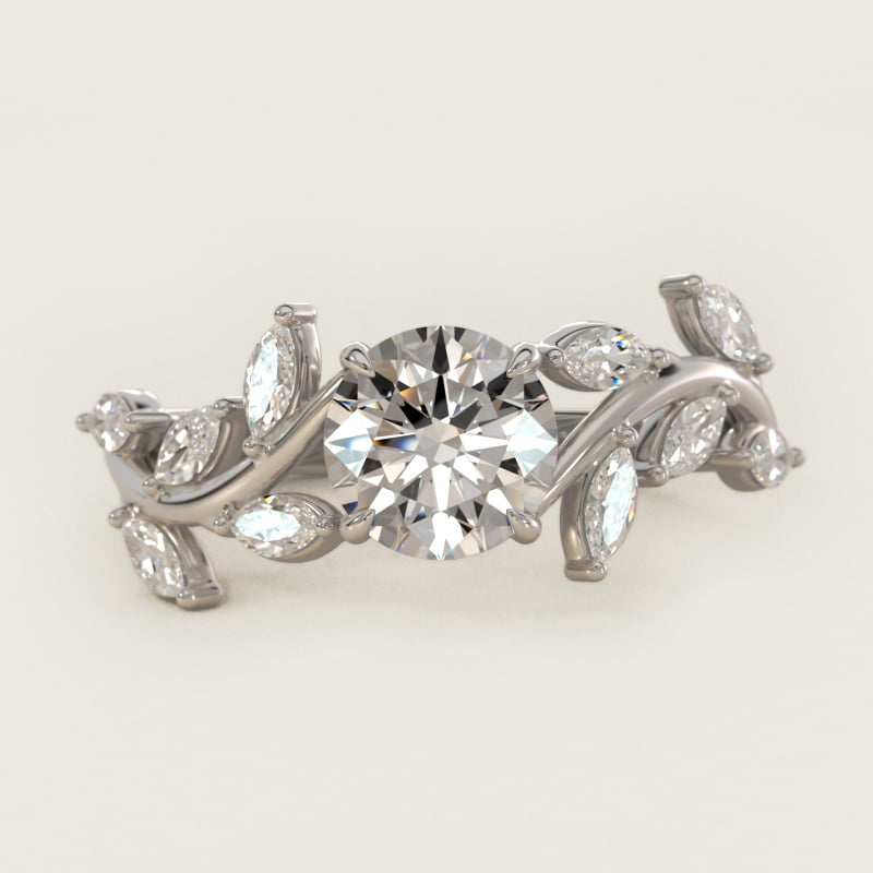 Round Floral Side-Stone Diamond Engagement Ring