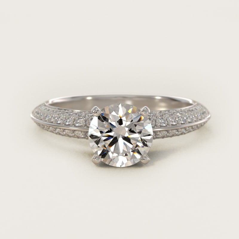 Round micropavé diamond engagement ring in white gold