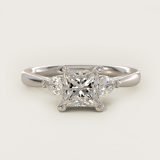 Princess-Cut Side-Stone Pear Accent Diamond Engagement Ring, face-up view