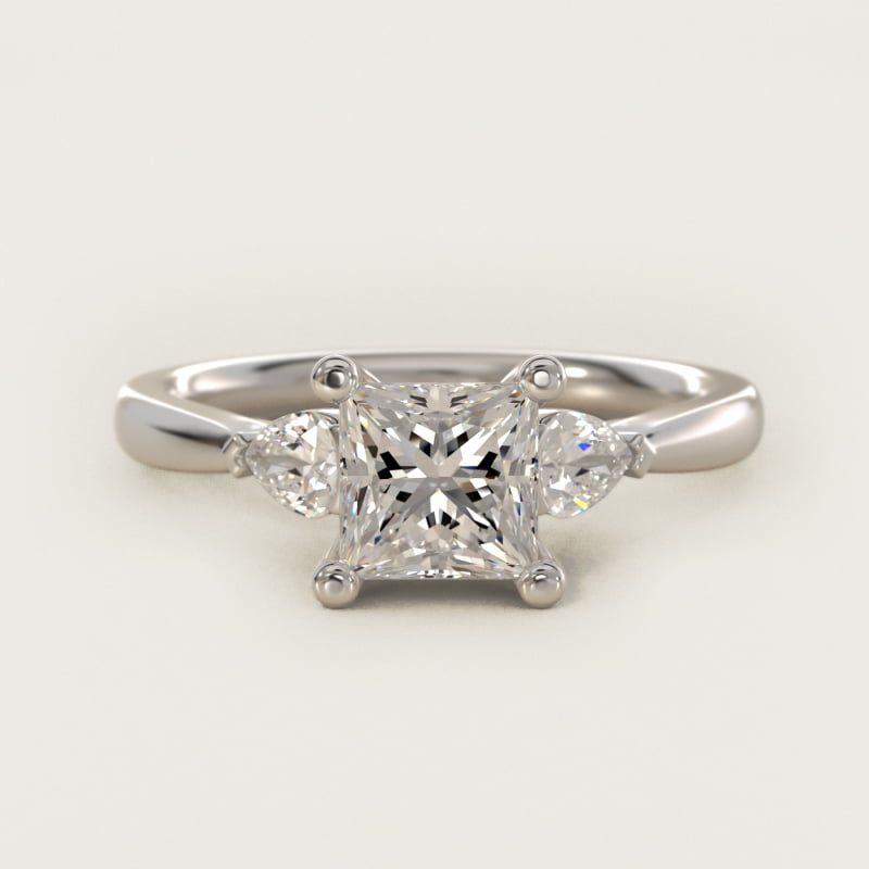 Princess-Cut Side-Stone Pear Accent Diamond Engagement Ring