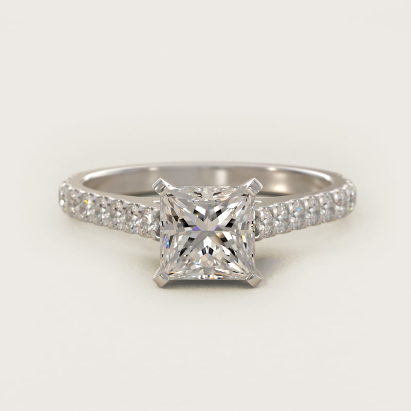 Princess-Cut Diamond Pavé Engagement Ring