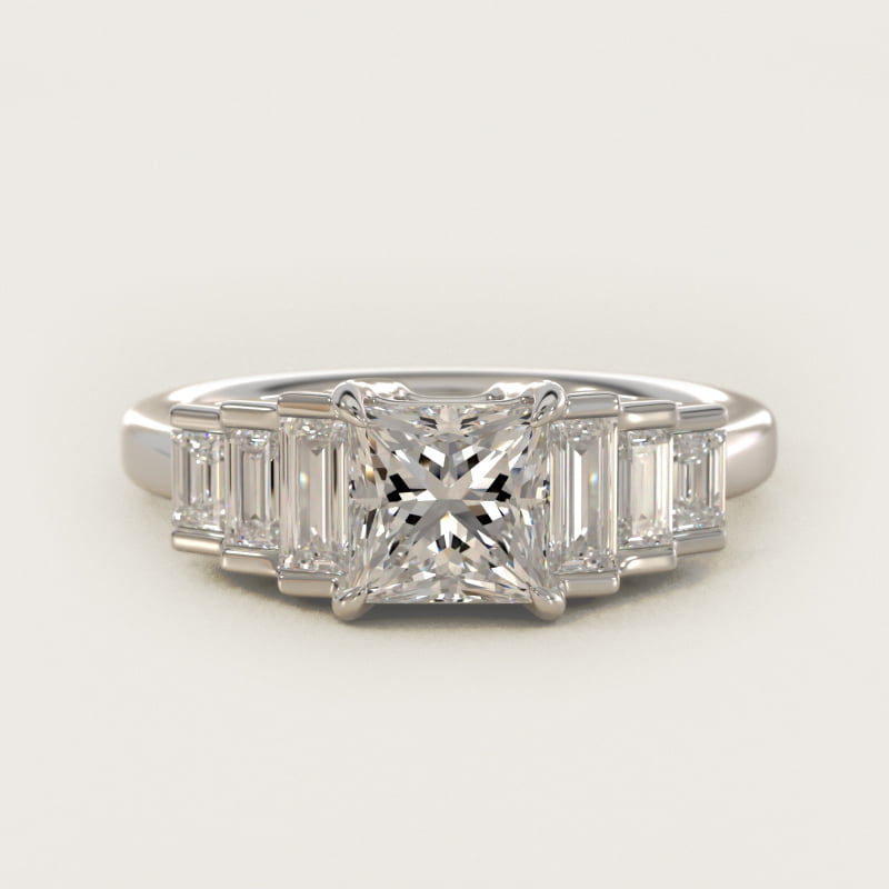 Princess-Cut Escalating Baguette Side-Stone Engagement Ring