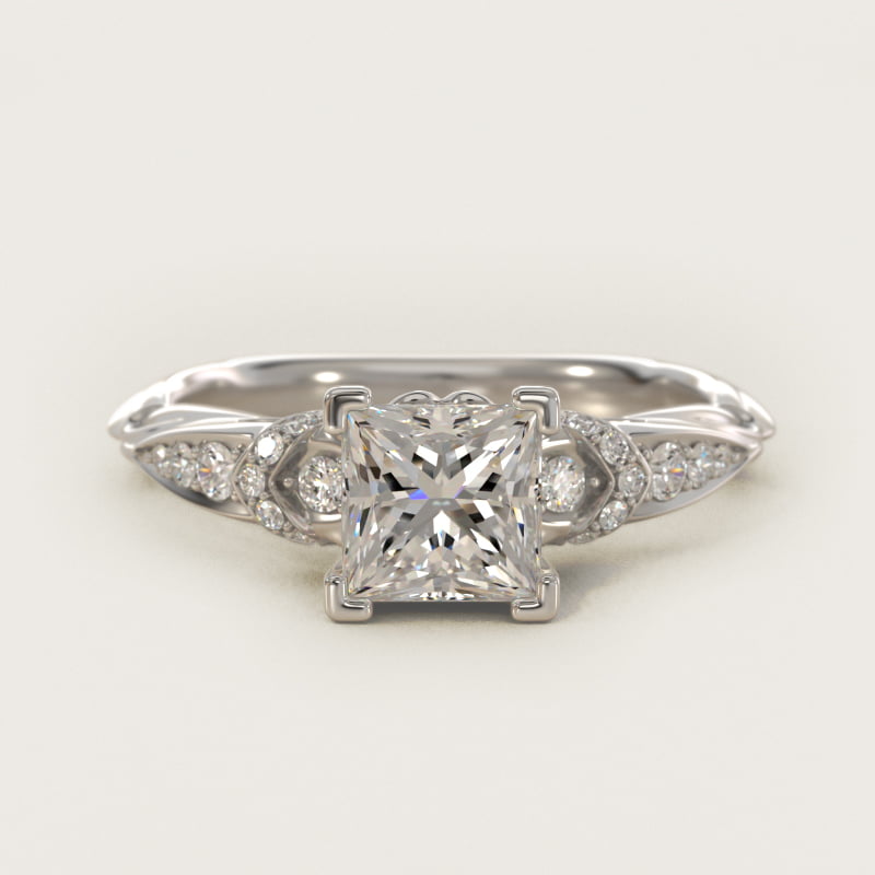 Princess-Cut Graduated Pavé Diamond Engagement Ring