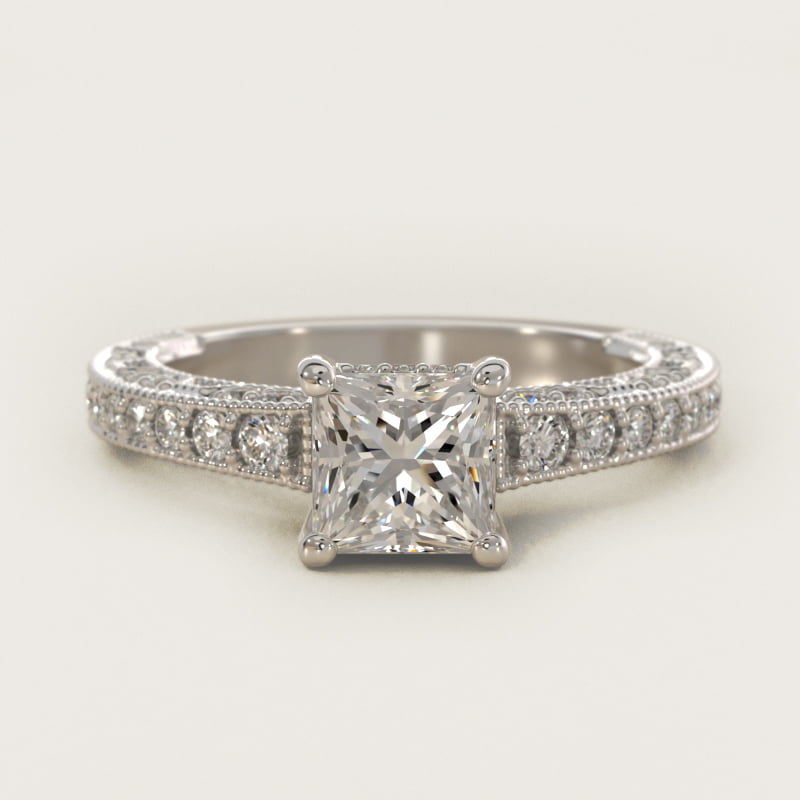 Princess-Cut Milgrain Lace Pavé Vintage Engagement Ring