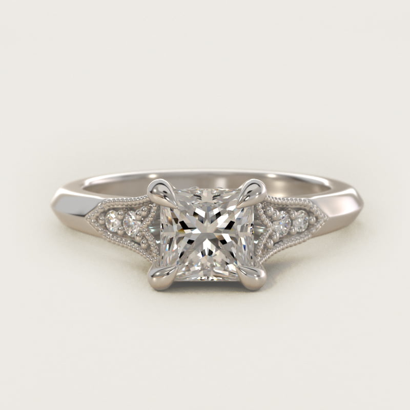 Bague de fiançailles vintage Art déco fleur de lys taille princesse