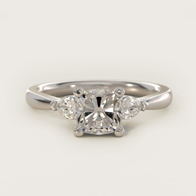 Cushion-Cut Pear Side-Stone Diamond Engagement Ring