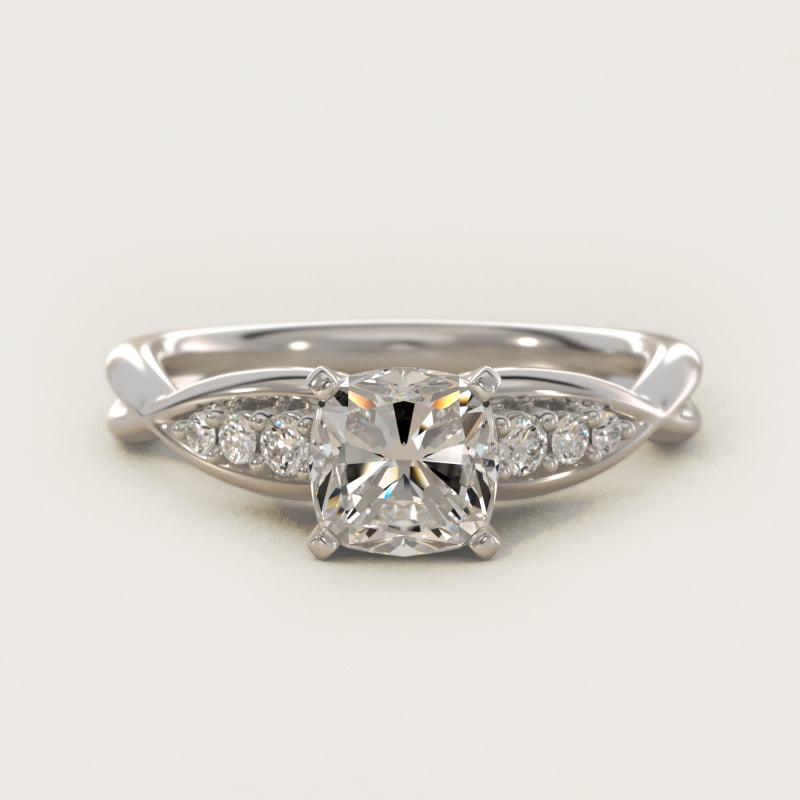 Bague de fiançailles petite torsade délicate taille coussin