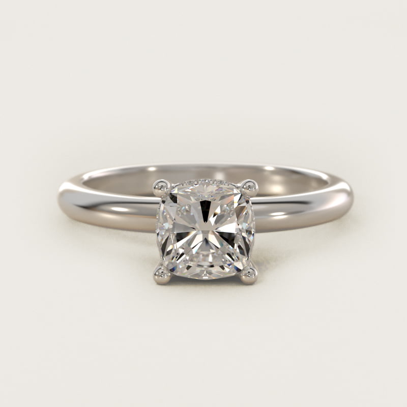 Cushion-Cut Pave Basket Solitaire Engagement Ring