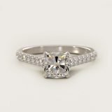 Cushion-Cut Diamond Pave Engagement Ring, face-up view