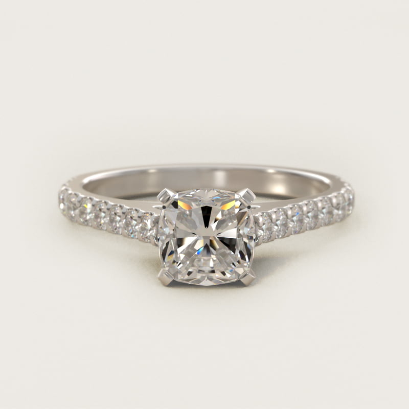 Cushion-Cut Diamond Pave Engagement Ring