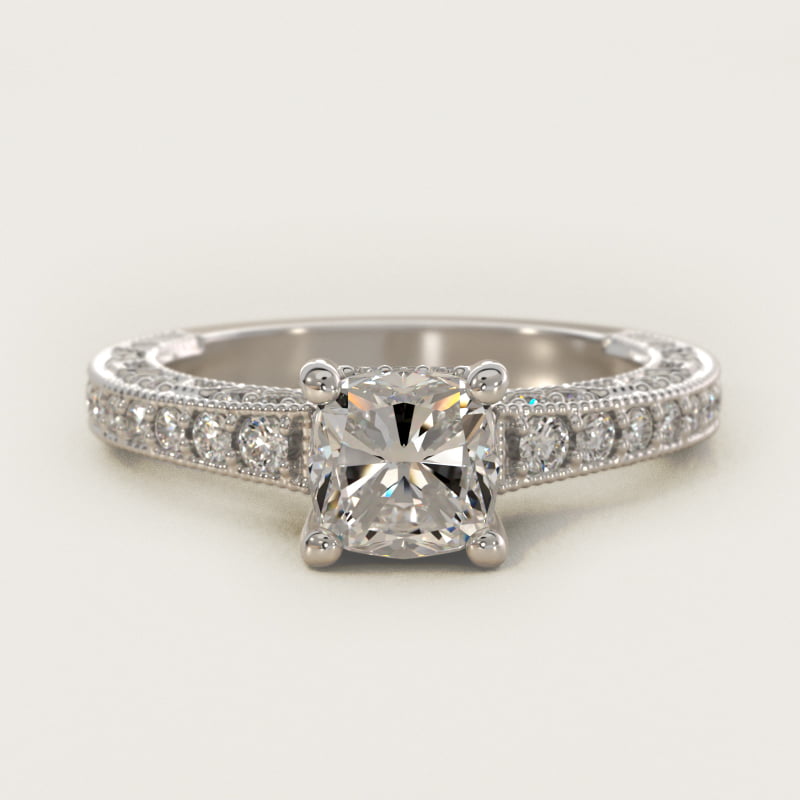 Cushion-Cut Milgrain Lace Pave Vintage Ring
