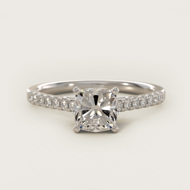 Cushion-Cut Petite Cathedral Pave Engagement Ring