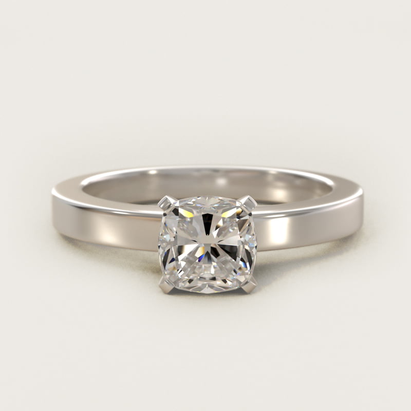 Cushion-cut diamond solitaire engagement ring in white gold