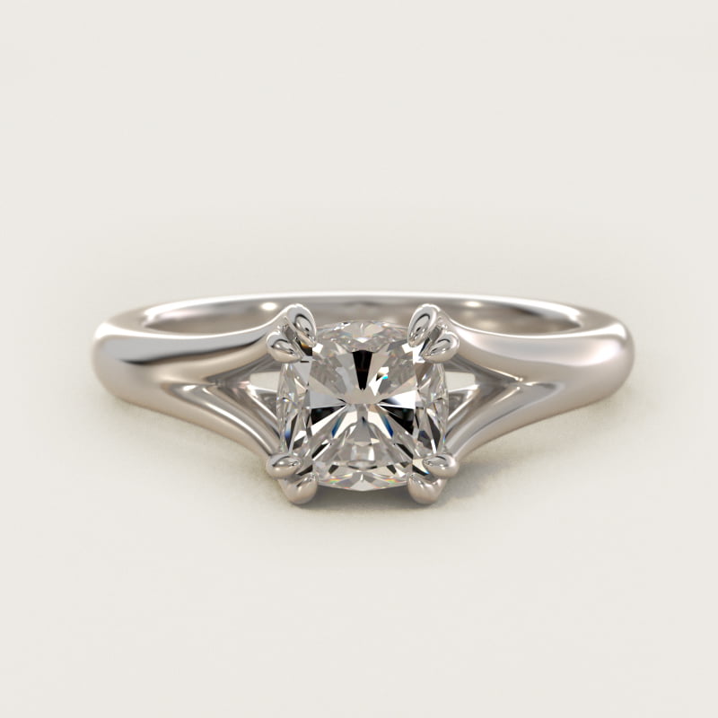 Cushion-Cut Split-Shank Double-Claw Solitaire Ring