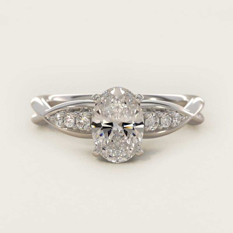Bague de fiançailles diamant ovale torsade délicate petite