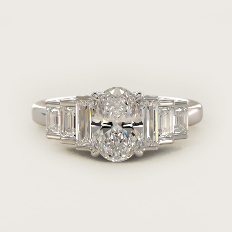 Oval Escalating Baguette Side-Stone Engagement Ring