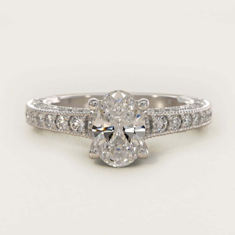 Oval Milgrain Lace Pave Vintage Engagement Ring