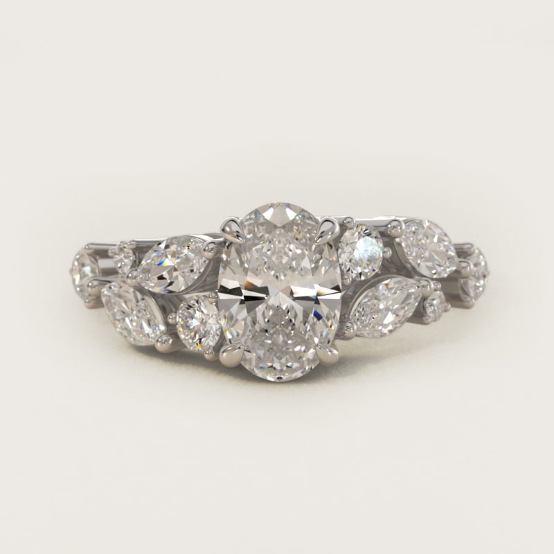 Oval Diamond Nest Side-Stone Engagement Ring