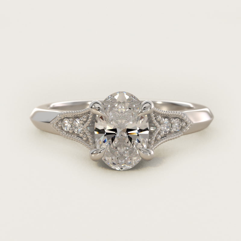 Bague de fiançailles ovale Art déco vintage à fleur de lys