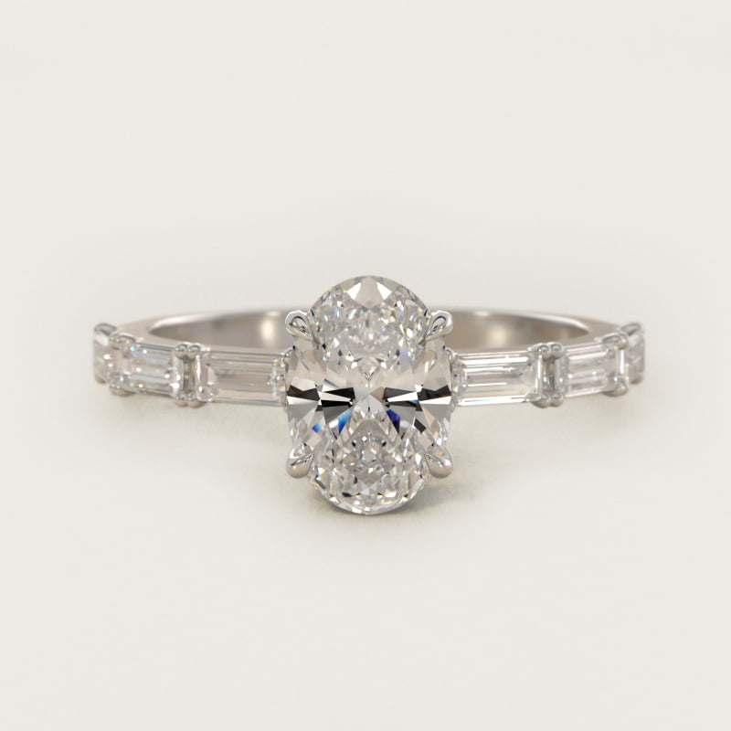 Oval Floating Diamond Line Side-Stone Engagement Ring